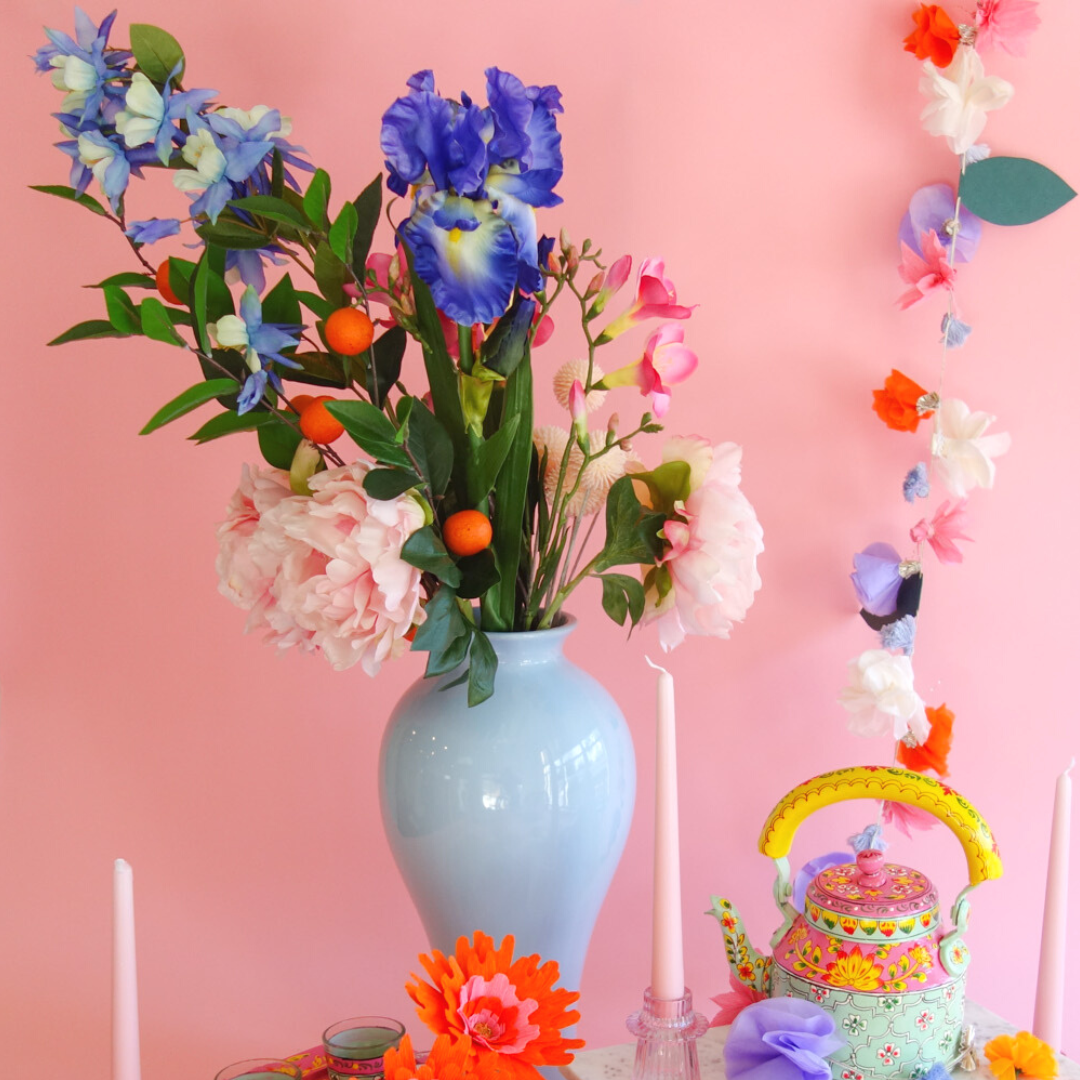 Party display with Flora Garland hanging in the background.