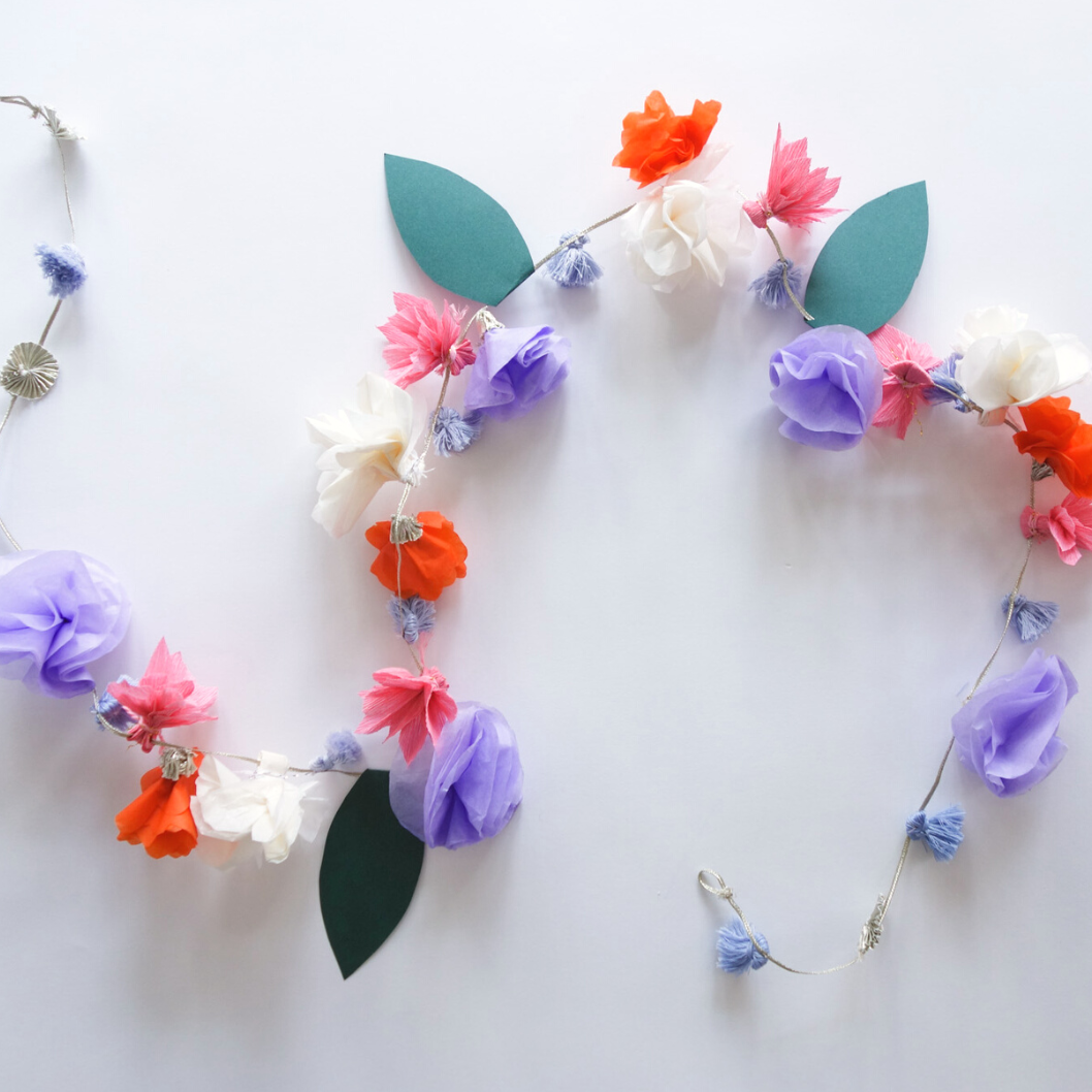 Flora paper garland on metallic thread