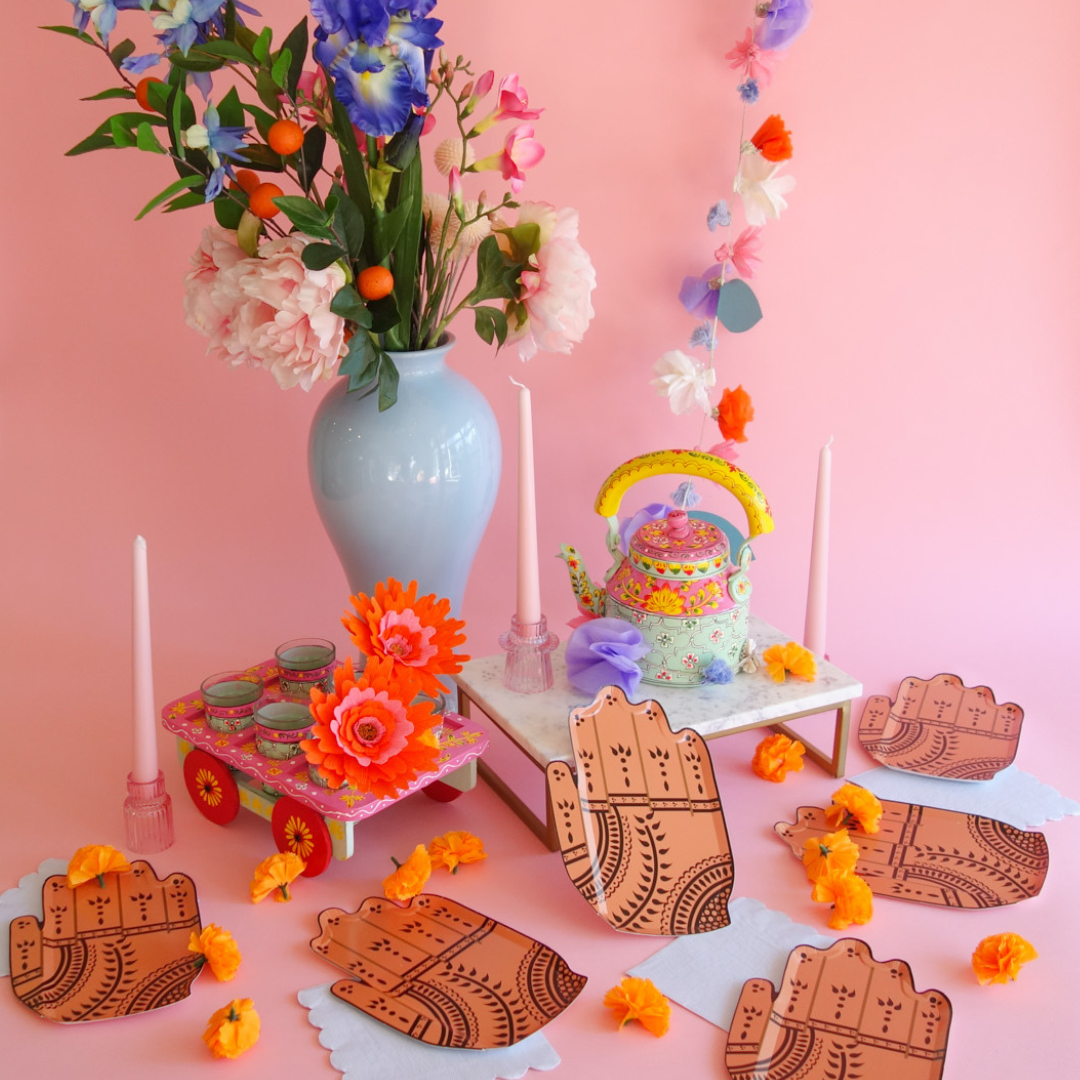 Pretty party setup of Henna Hand Plates