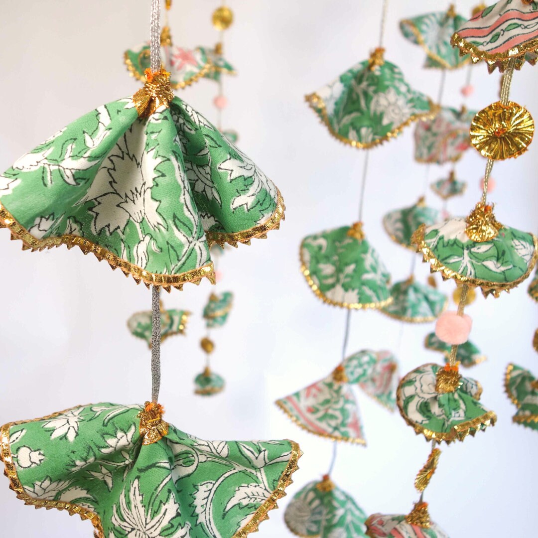 Close up of larger garland in Sage Garland set