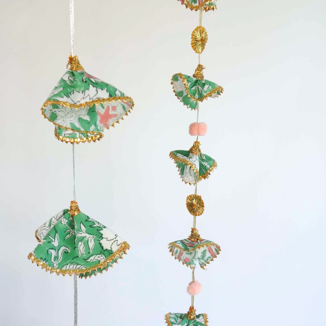 Hanging block print fabric garland