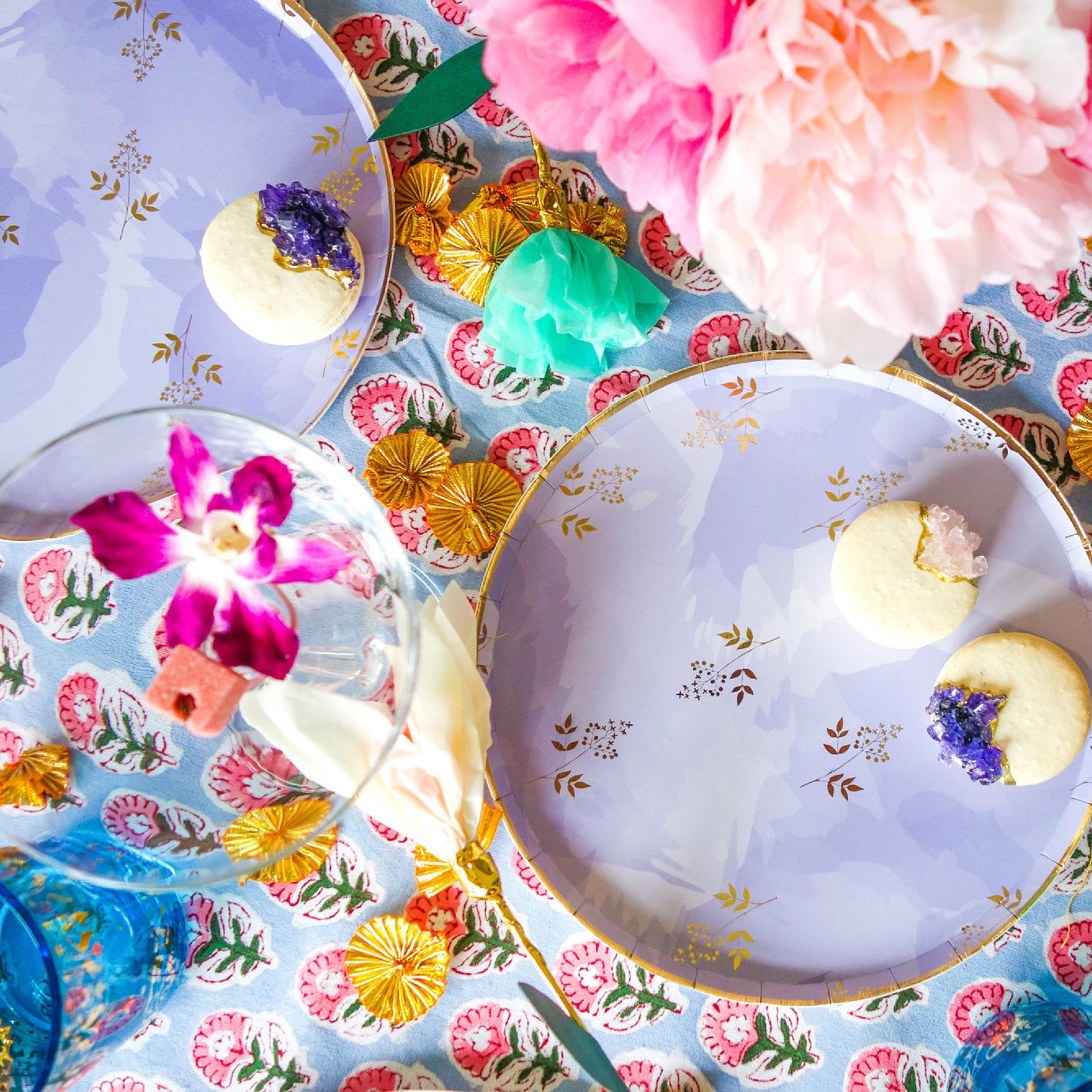 Lavender and gold foil party plate